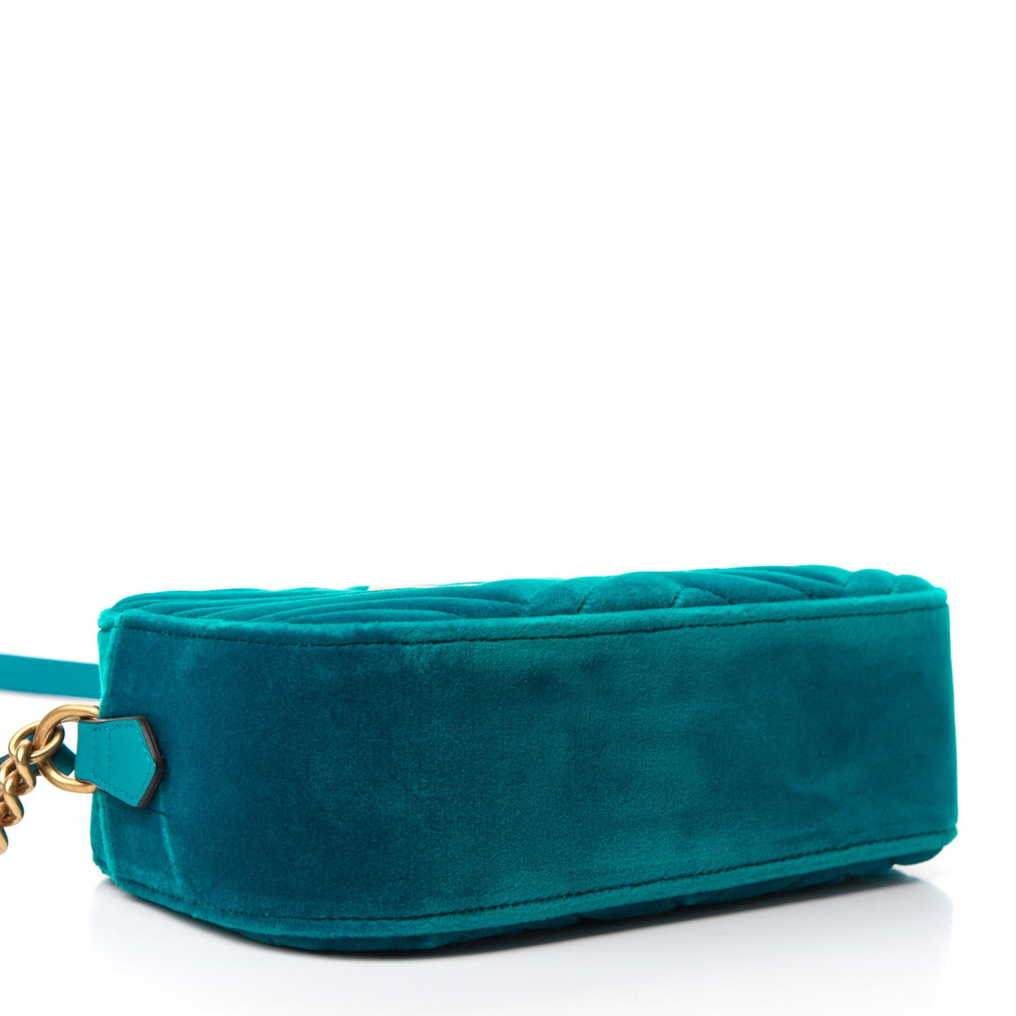 Velvet Matelasse Small GG Marmont Chain Shoulder Bag Pavone Cyan