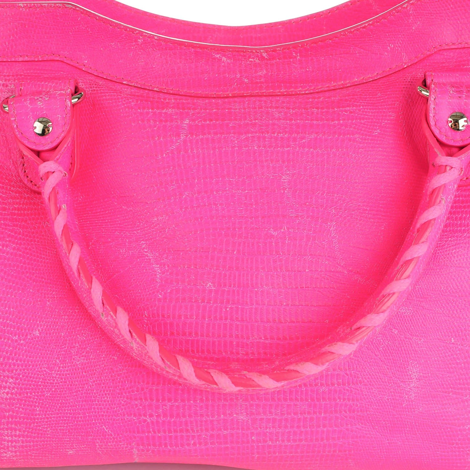 Balenciaga Calfskin Lizard Embossed Classic Silver Hardware City Rose Fluo 10 of 15