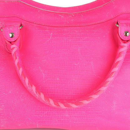 Balenciaga Calfskin Lizard Embossed Classic Silver Hardware City Rose Fluo 10 of 15