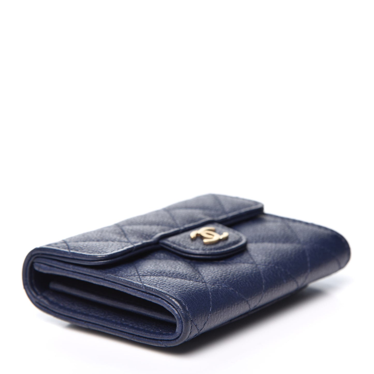 Letter Calfskin Embossed Quilted Card Holder Dark Blue