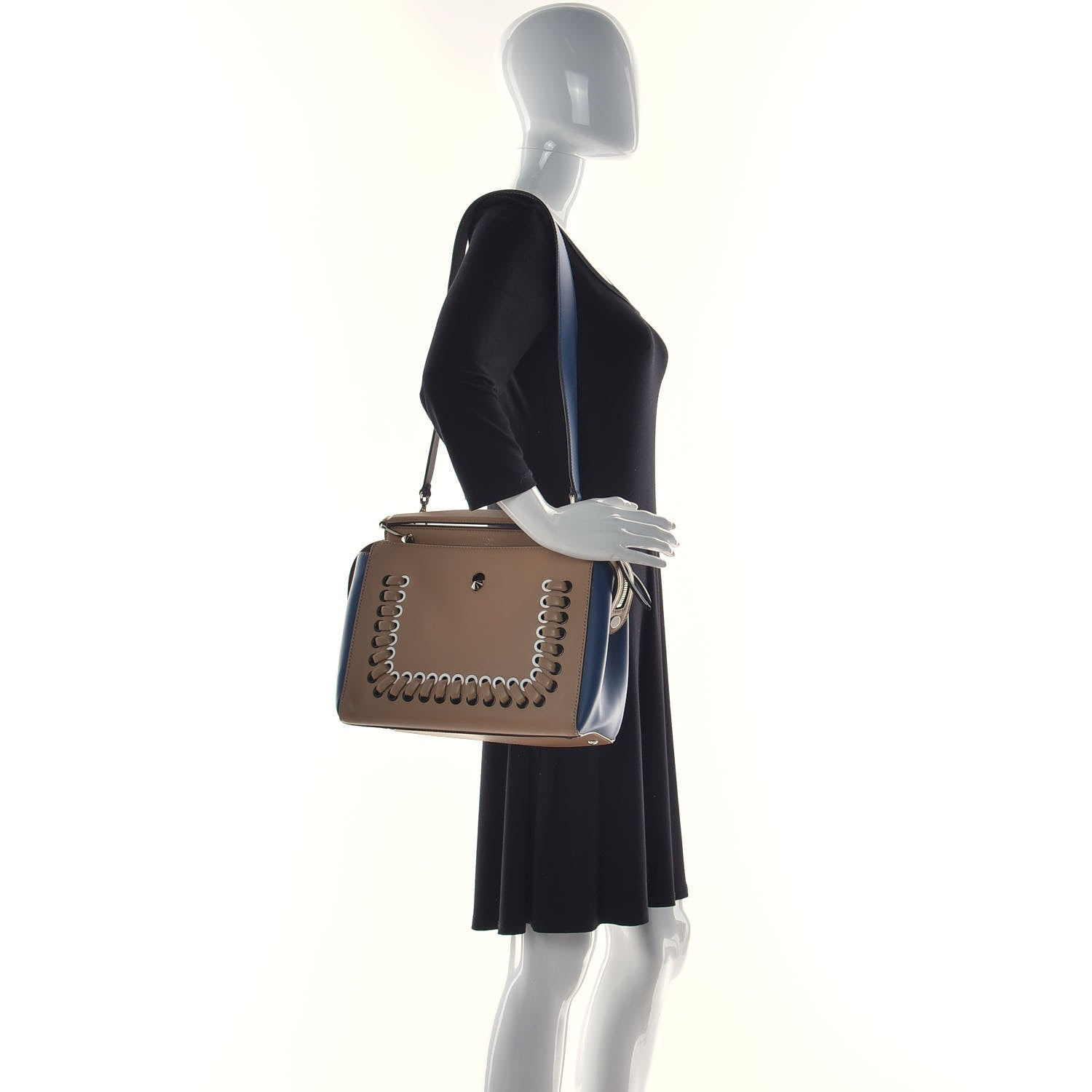 Fendi Vitello Baltico Shiny Nappa Lace Up DotCom Satchel Cuoio Blue Multicolor 2 of 15