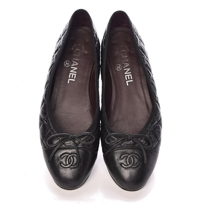 Chanel Aged Calfskin Quilted CC Cap Toe Ballerina Flats 37.5 Black 13 of 13