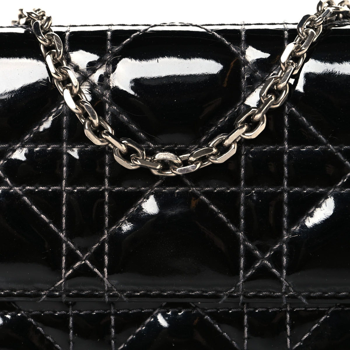 Christian Dior Patent Cannage Lady Dior Rendezvous Wallet On Chain Black 7 of 9
