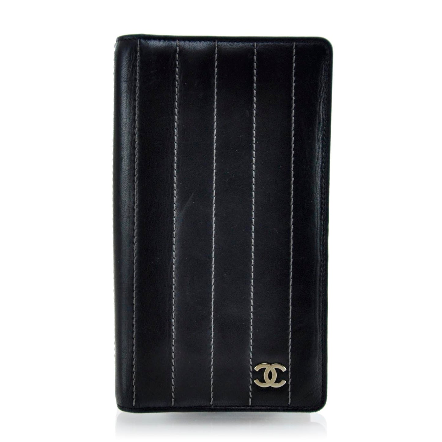 Lambskin Vertical Quilted Mademoiselle Yen Wallet Black