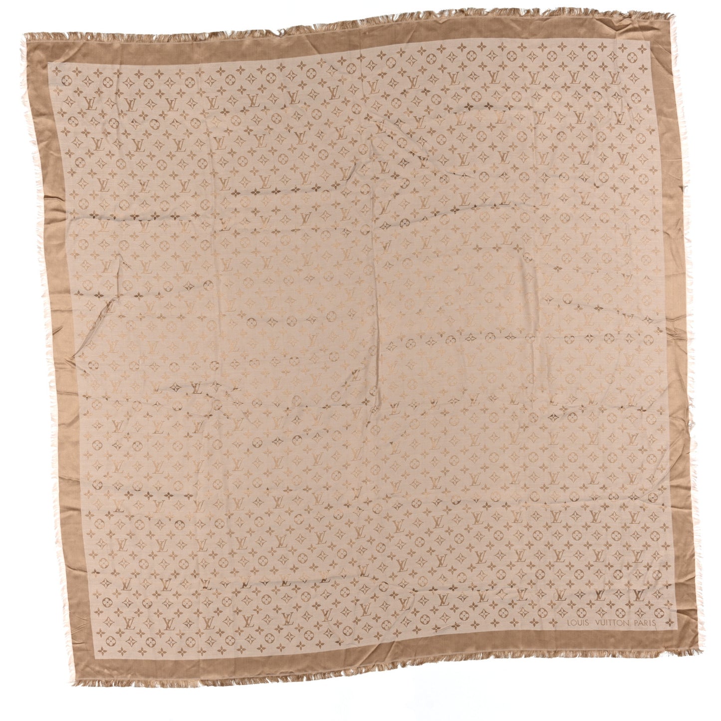 Silk Wool Monogram Denim Shawl Beige Rose