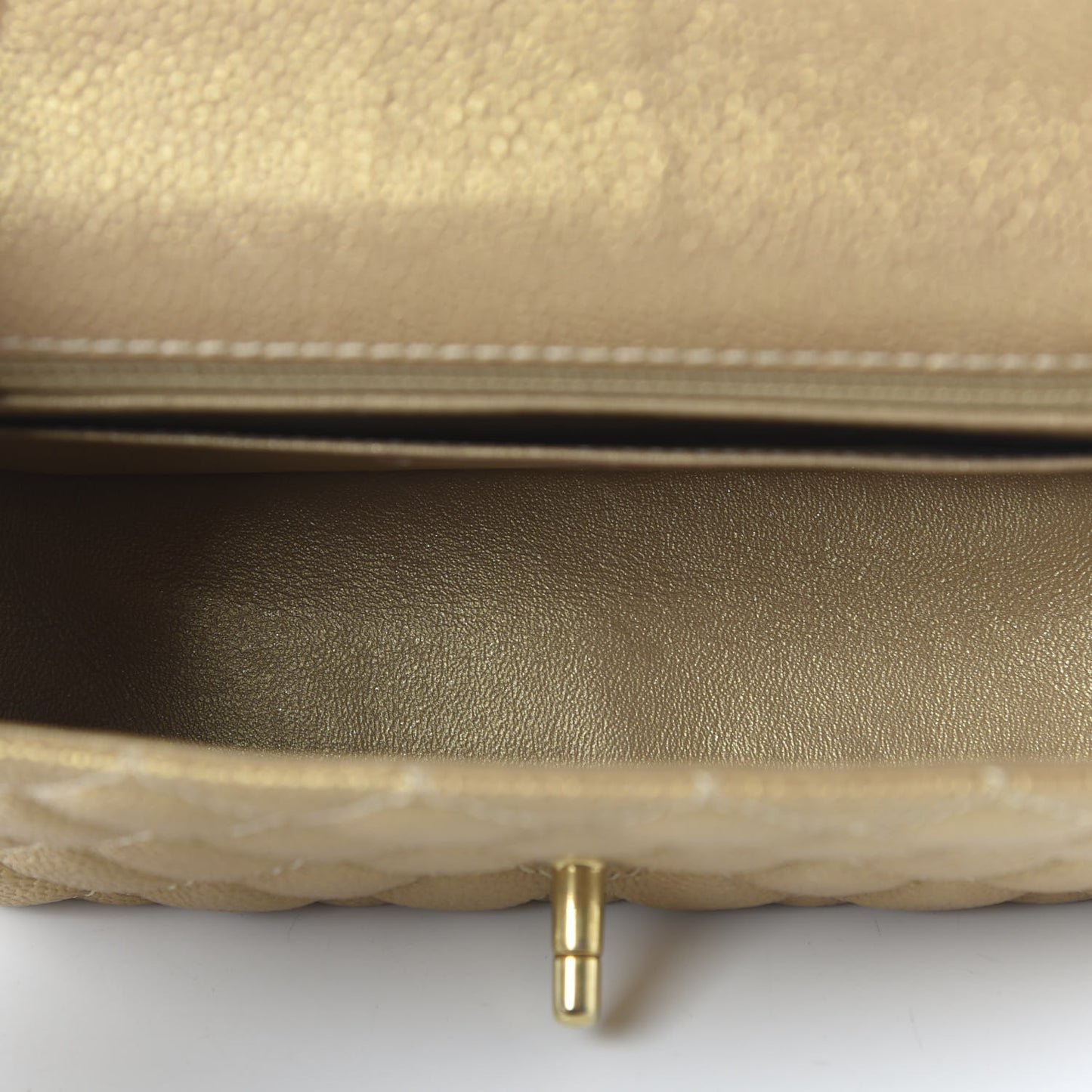 Metallic Caviar Quilted Mini Rectangular Flap Gold