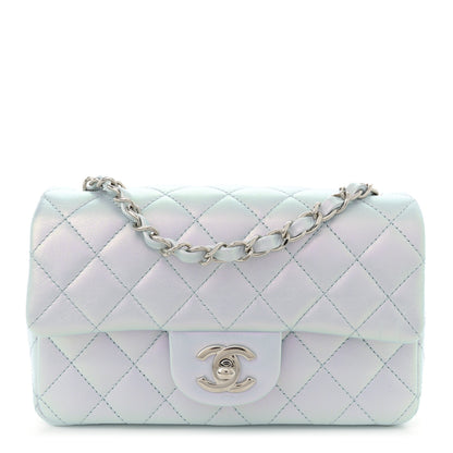Chanel Iridescent Calfskin Quilted Mini Rectangular Flap Light Blue 1 of 11