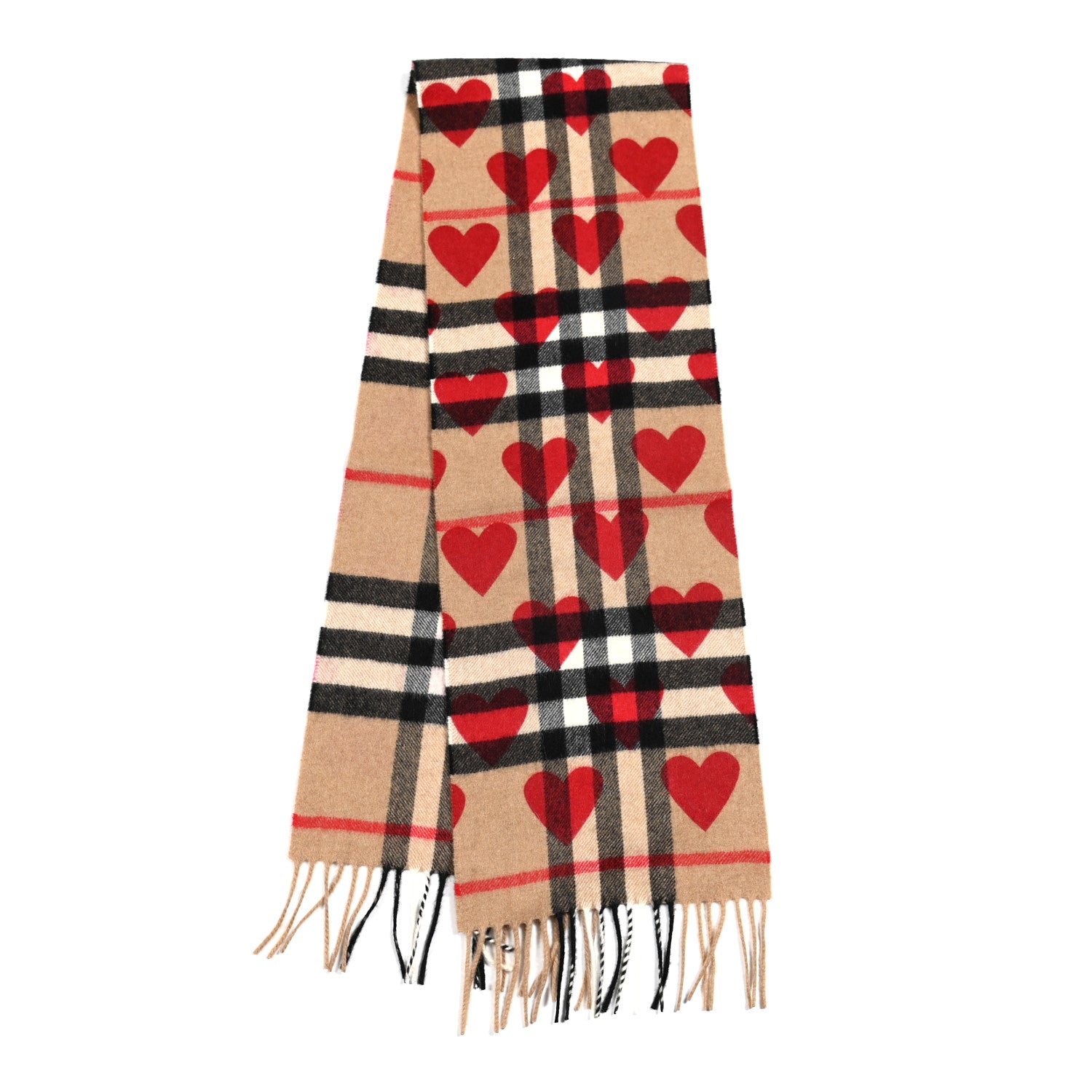 Burberry Cashmere Giant Heart Fringe Scarf Camel 2 of 4