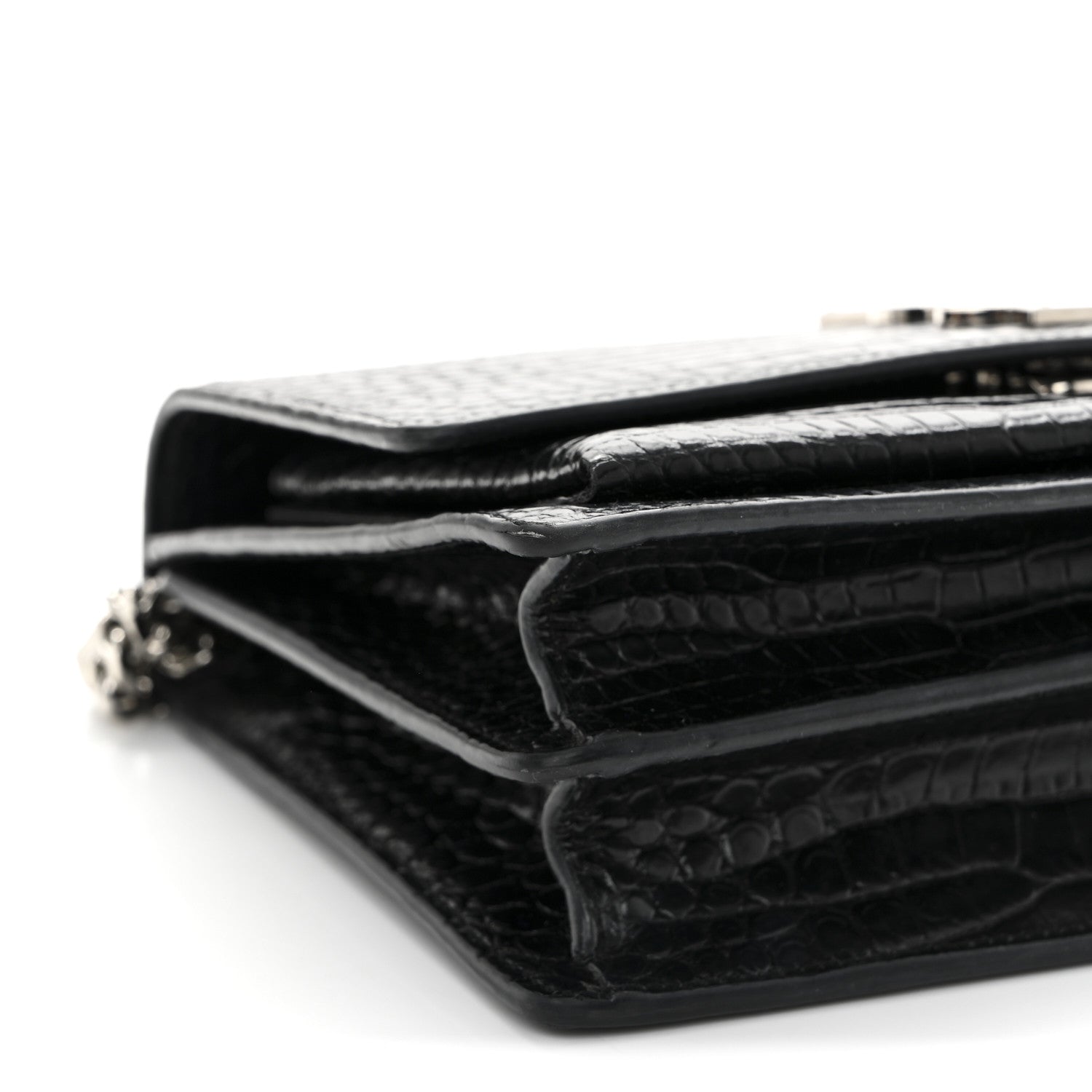Saint Laurent Calfskin Crocodile Embossed Medium Monogram Sunset Black 9 of 14