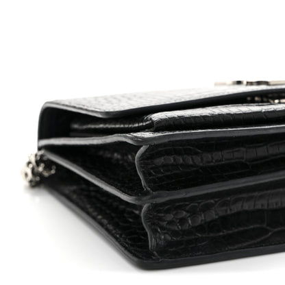 Saint Laurent Calfskin Crocodile Embossed Medium Monogram Sunset Black 9 of 14