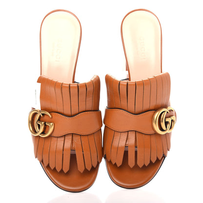Gucci Malaga Kid GG Marmont Fringe 75mm Slide Sandals 36 Cognac 5 of 11