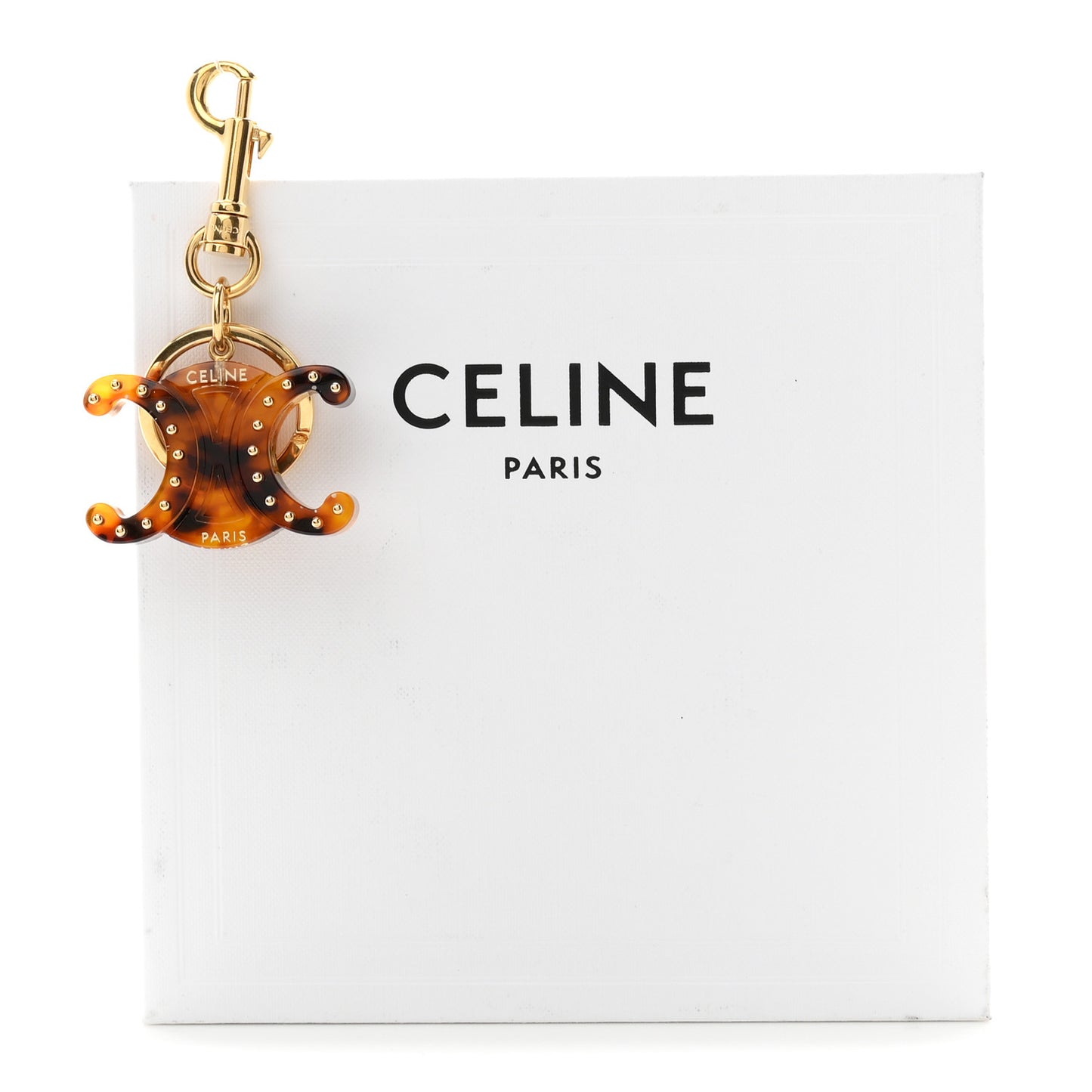 Plexiglass Studded Triomphe Keyring Charm Tortoise