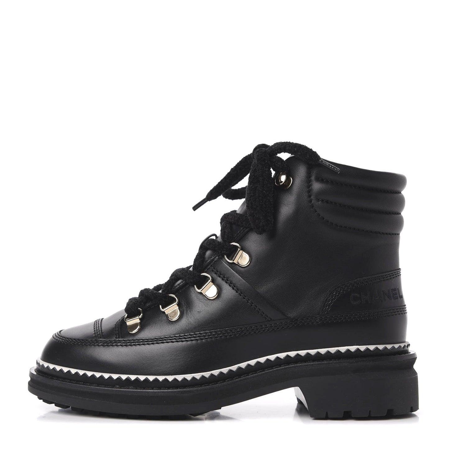 Calfskin Lambskin Lace Up Boots 35 Black