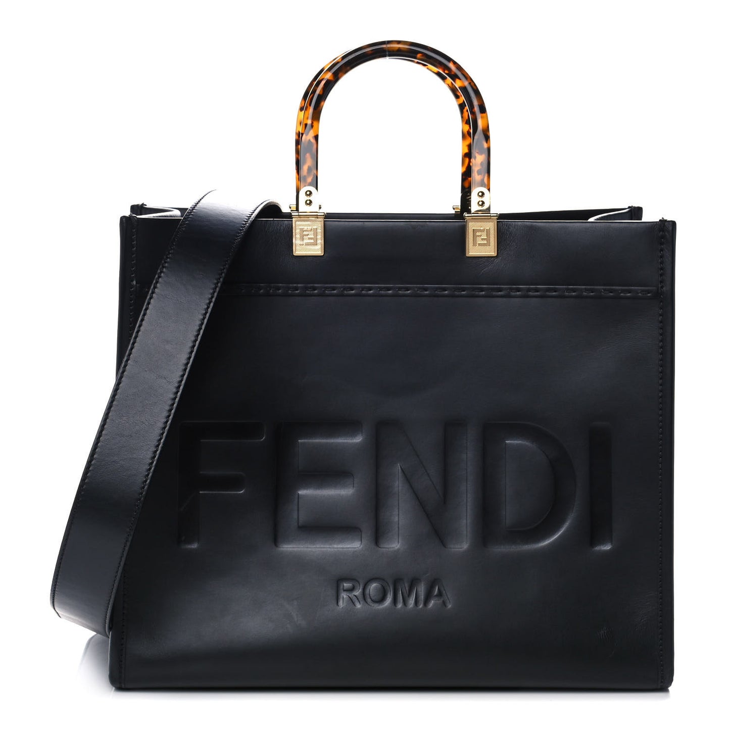 Vitello King Plexiglass Medium Fendi Sunshine Shopper Tote Black