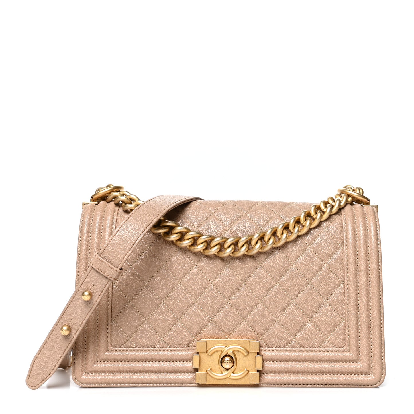 Caviar Quilted Medium Boy Flap Beige