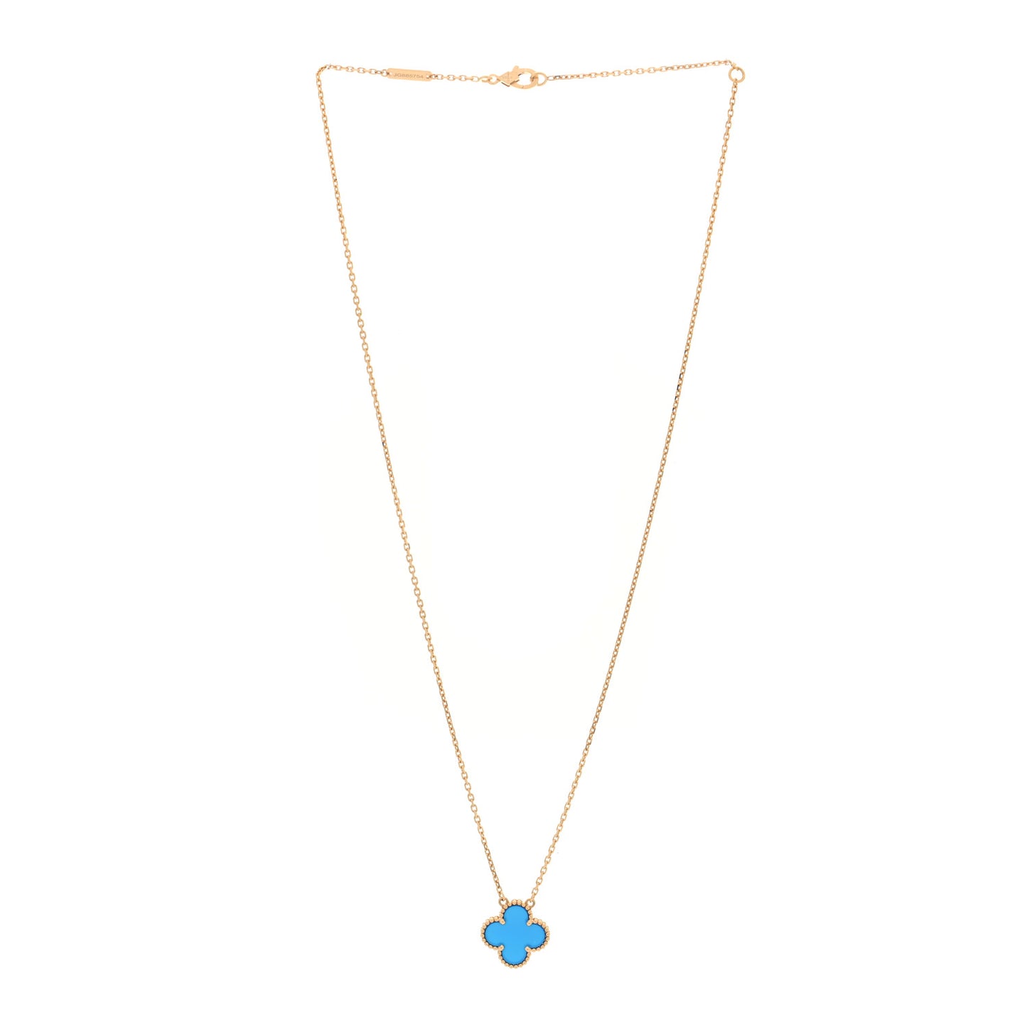 18K Yellow Gold Blue Agate Vintage Alhambra Pendant Necklace