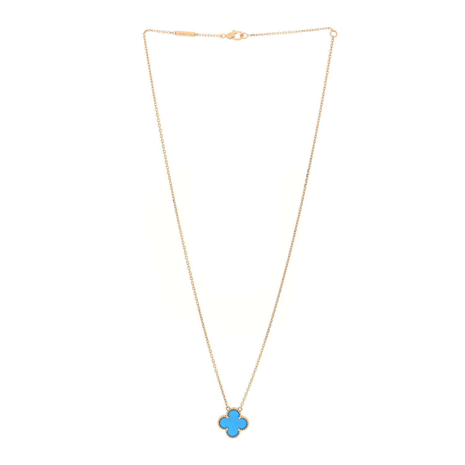 Van Cleef & Arpels 18K Yellow Gold Blue Agate Vintage Alhambra Pendant Necklace 3 of 5