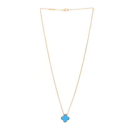 Van Cleef & Arpels 18K Yellow Gold Blue Agate Vintage Alhambra Pendant Necklace 3 of 5