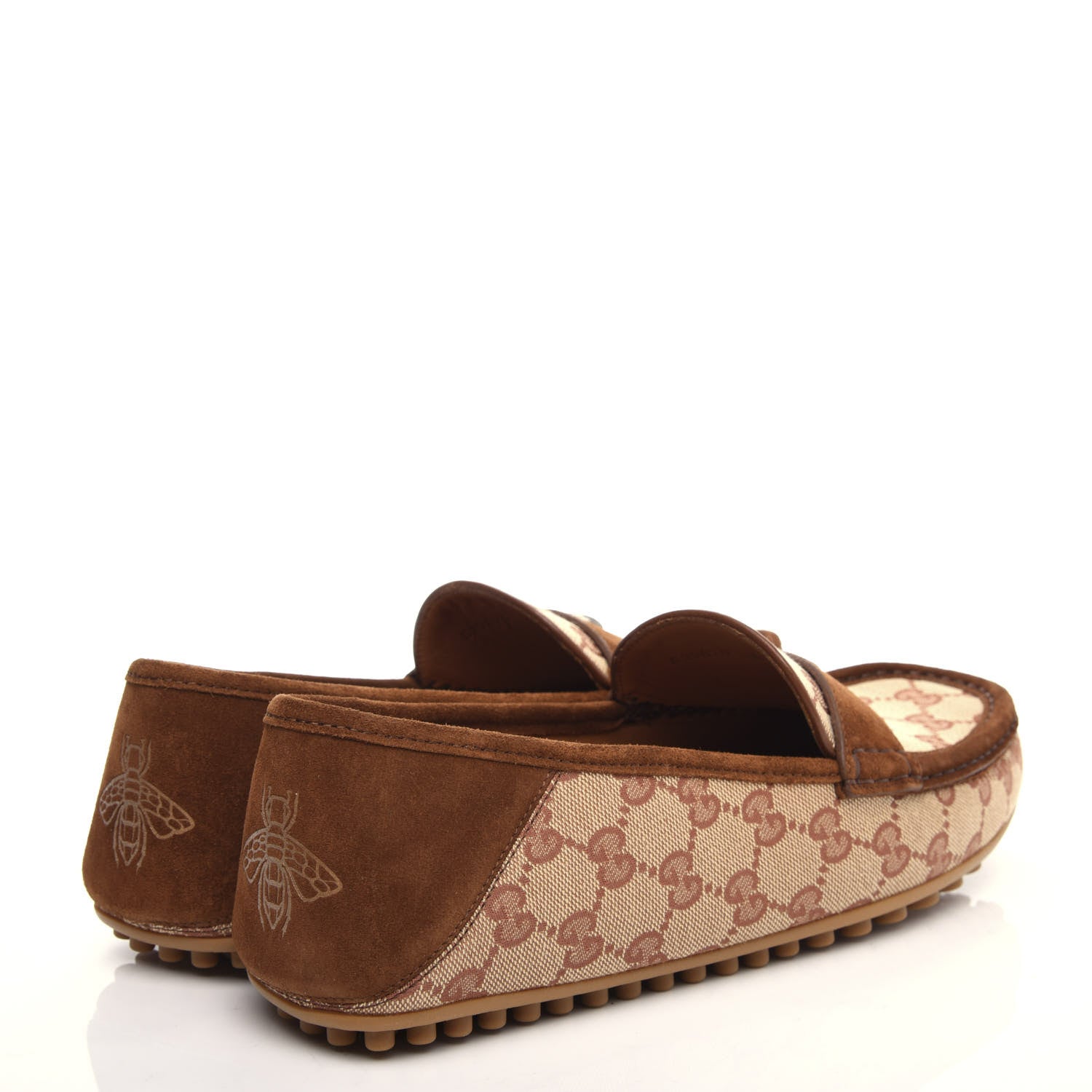 Gucci GG Monogram Suede Mens Driver Loafers 8 Beige Ruggine Cuir 4 of 11