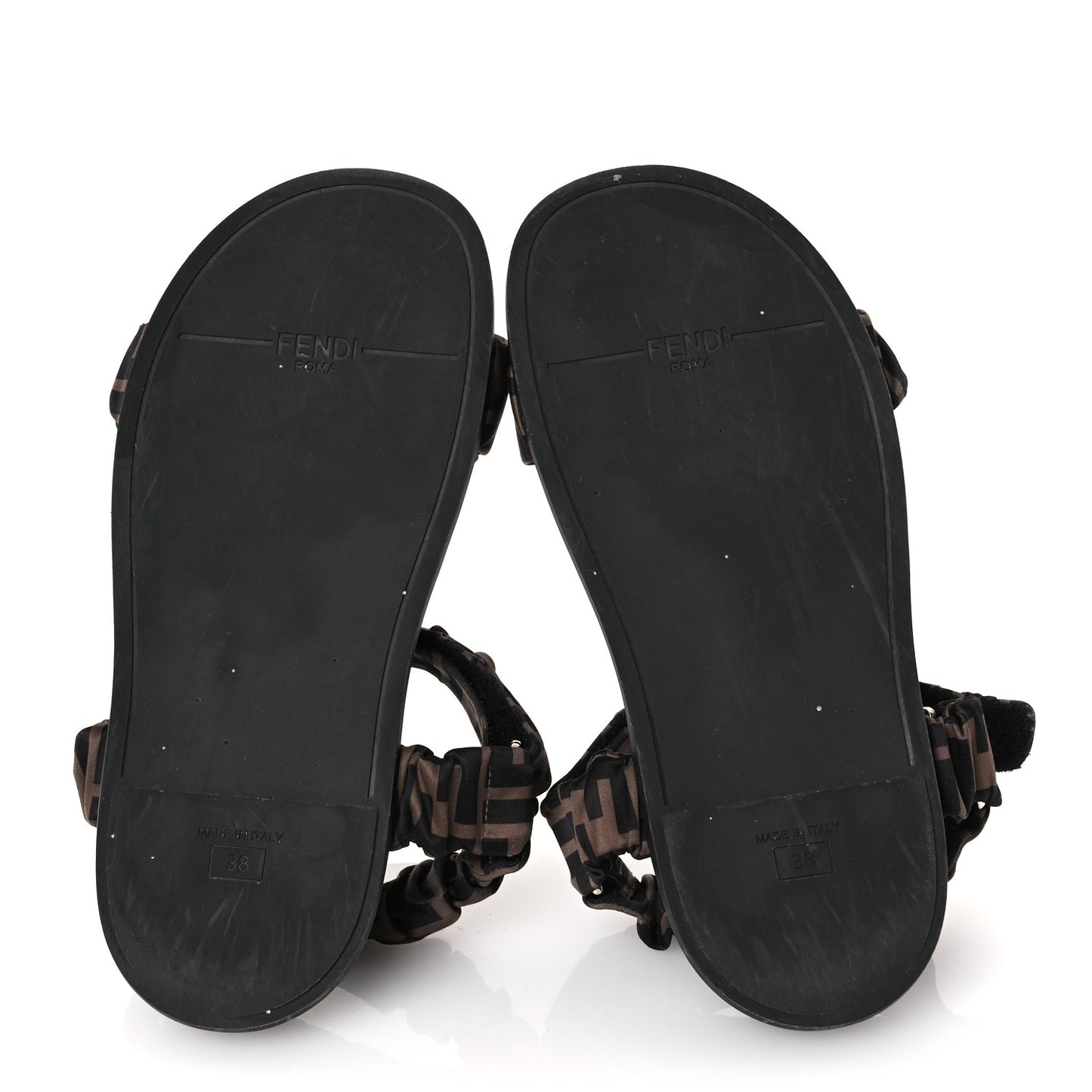 Satin FF Ruched Sandals 38 Tobacco Black