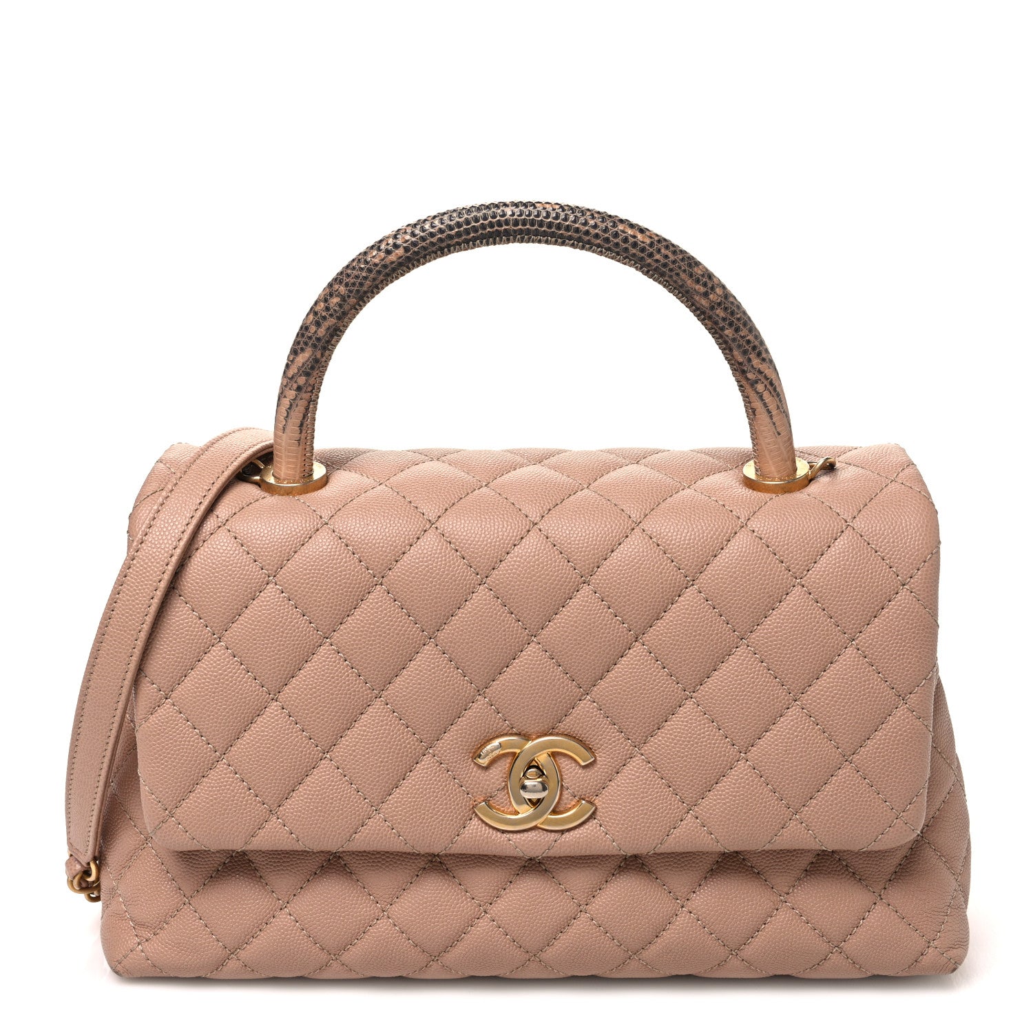 Chanel Caviar Lizard Embossed Quilted Small Coco Handle Flap Beige 1 of 10