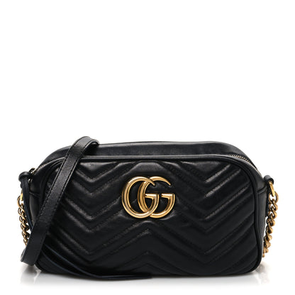 Gucci Calfskin Matelasse Small GG Marmont Chain Shoulder Bag Black Black 1 of 11