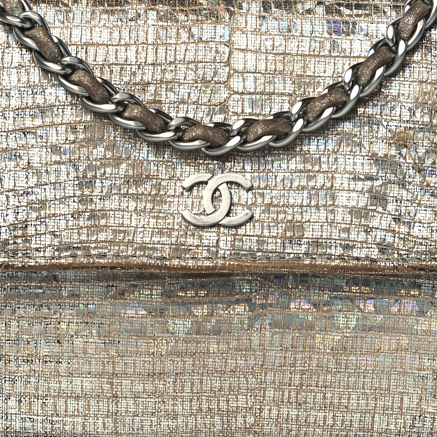 Chanel Iridescent Lizard Wallet With Removable Chain Silver 9 of 13