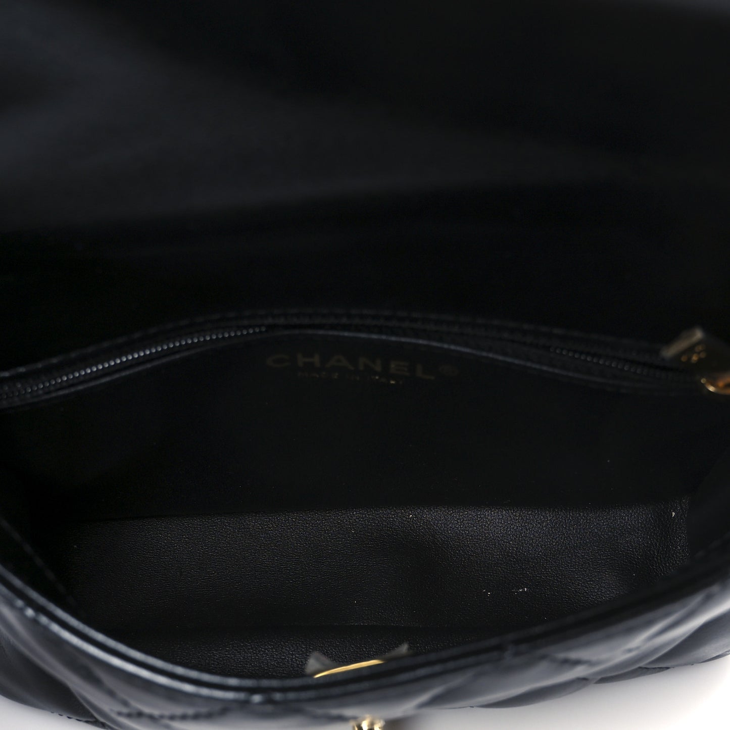 Shiny Lambskin Quilted Golden Links Top Handle Flap Black