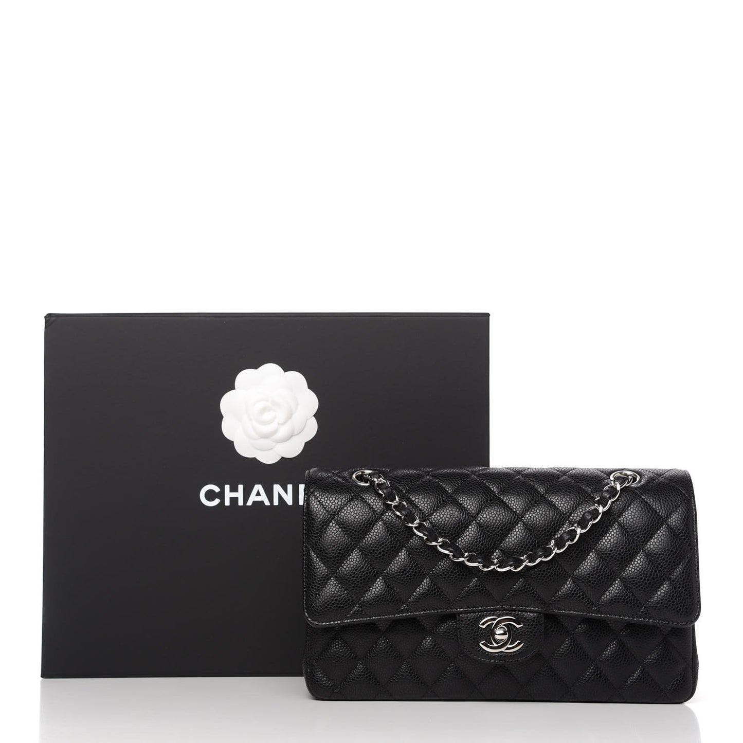 Caviar Quilted Medium Double Flap Black