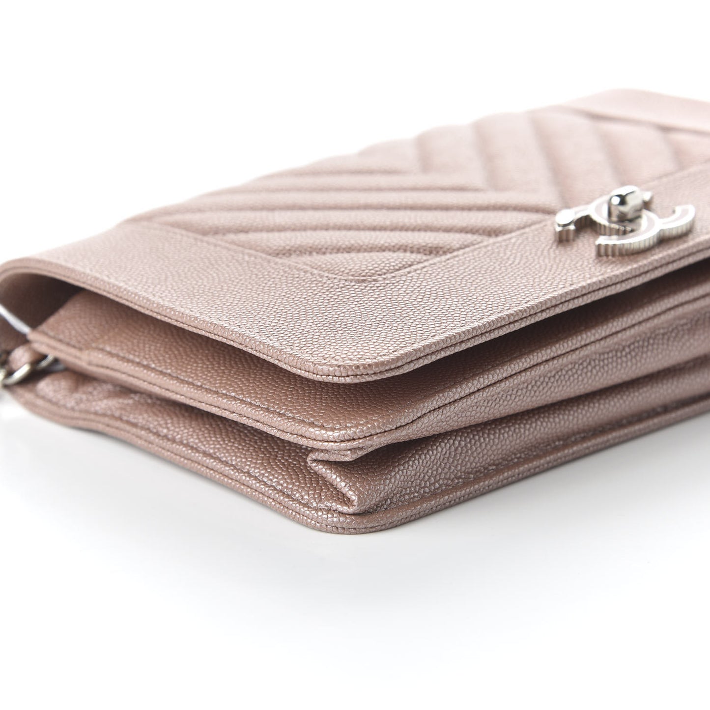 Metallic Caviar Chevron Quilted Vintage Mademoiselle Wallet On Chain WOC Pink