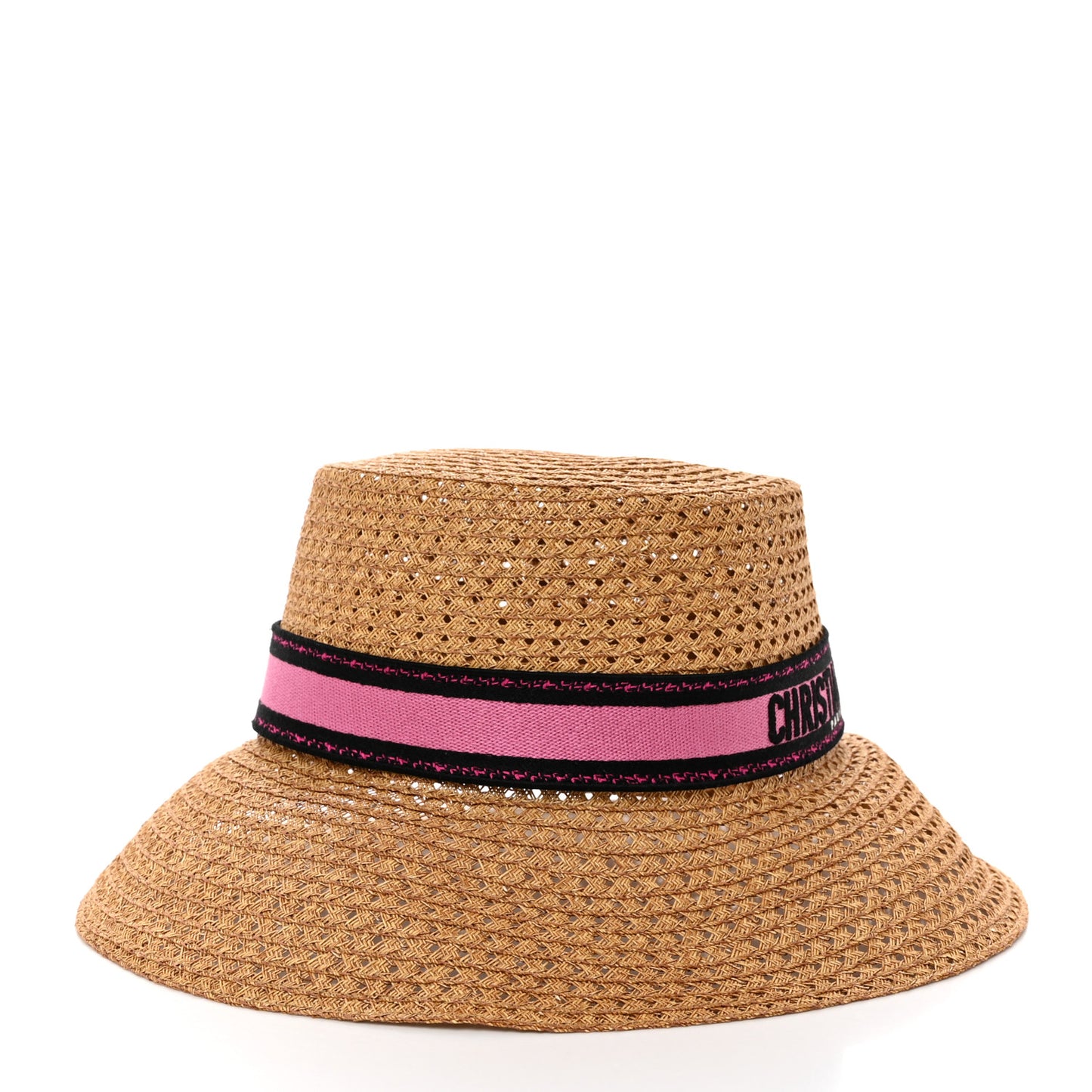 Straw Embroidered D-Bobby Large Brim Hat 58 Fuchsia