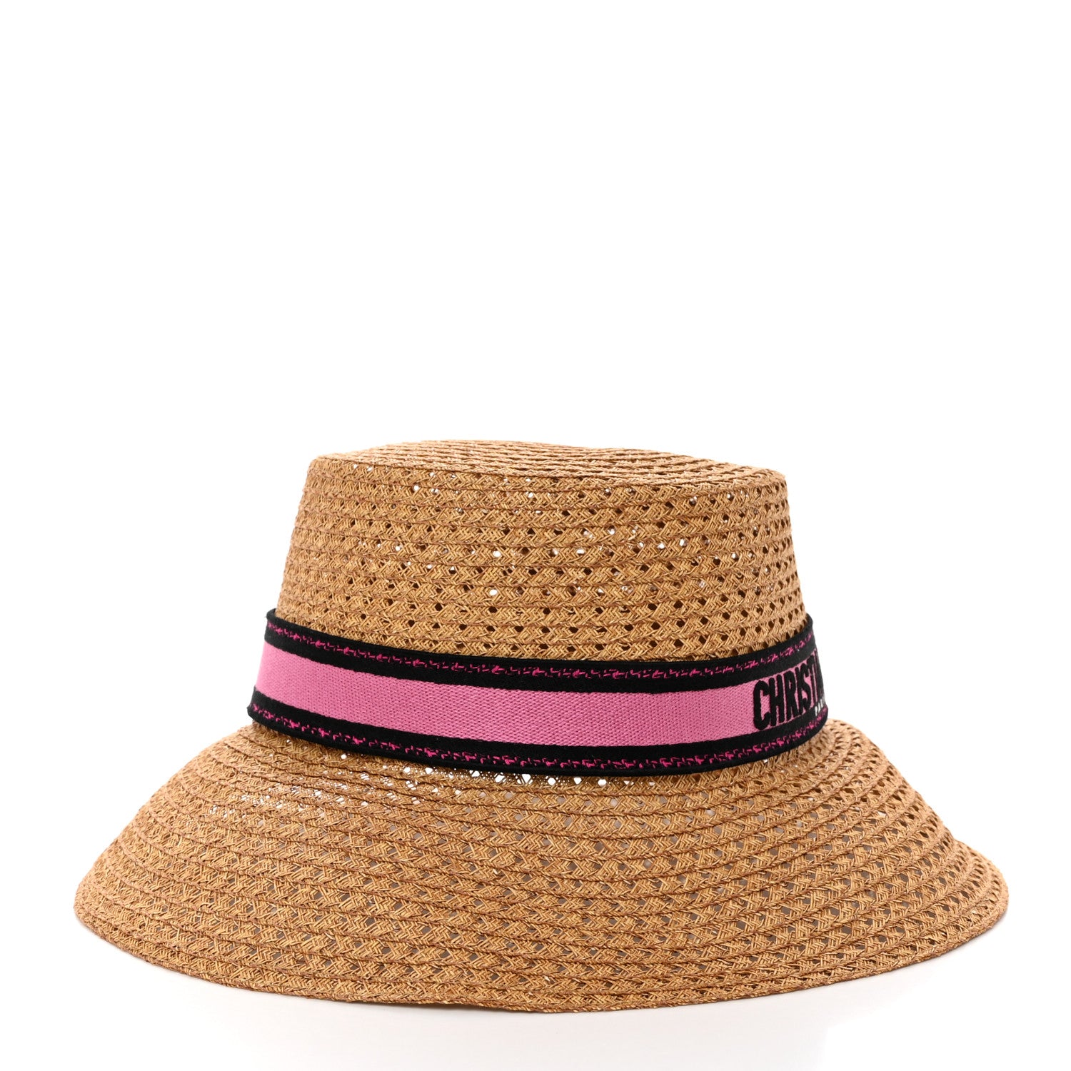 Christian Dior Straw Embroidered D-Bobby Large Brim Hat 58 Fuchsia 5 of 8