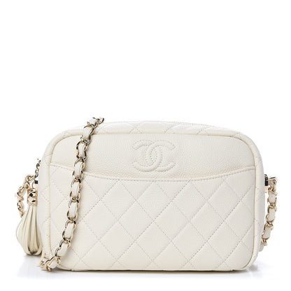 Chanel Caviar Flat Quilted Small Coco Tassel Camera Case White 1 of 10
