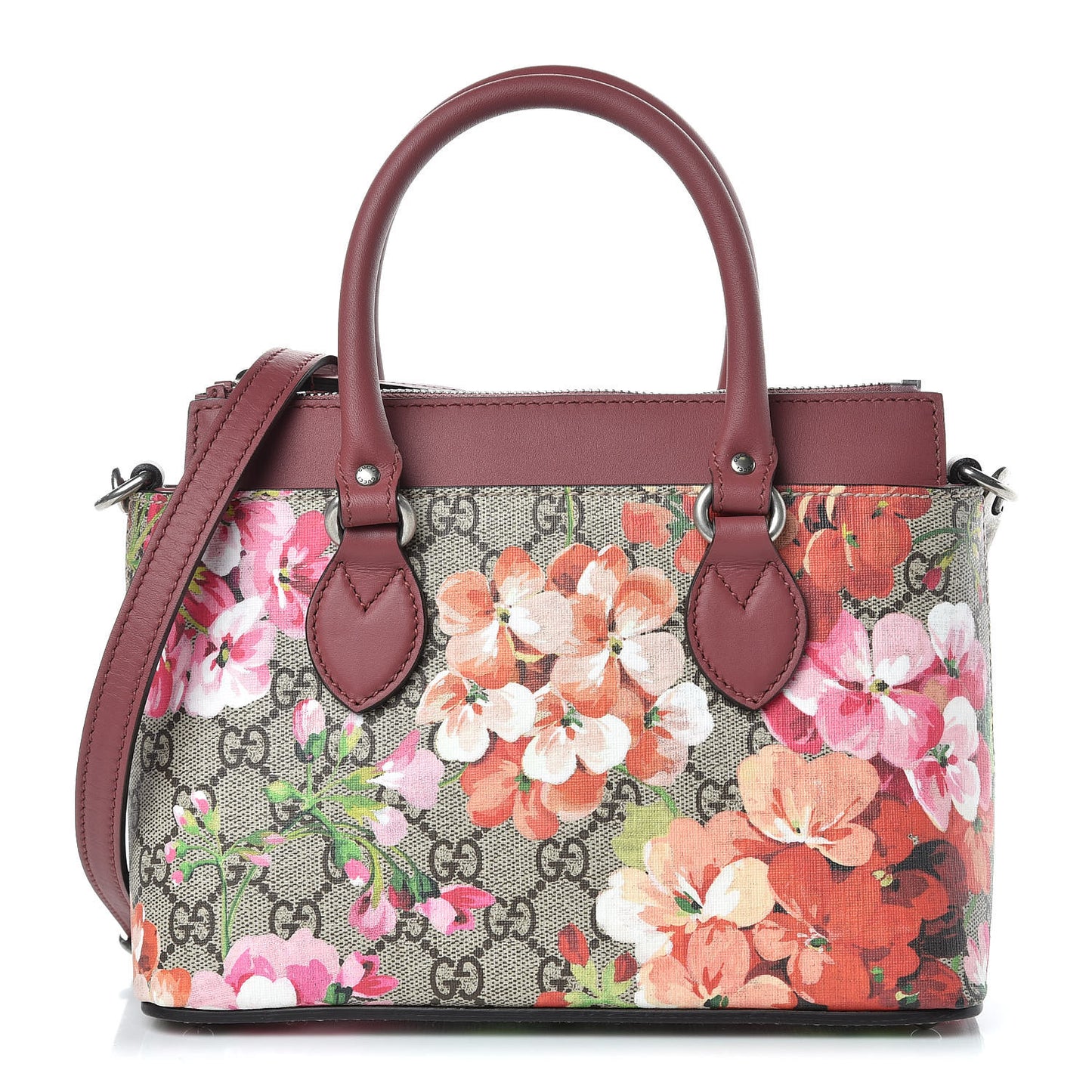 GG Supreme Monogram Blooms Mini Zip Top Tote Beige Multicolor Dry Rose