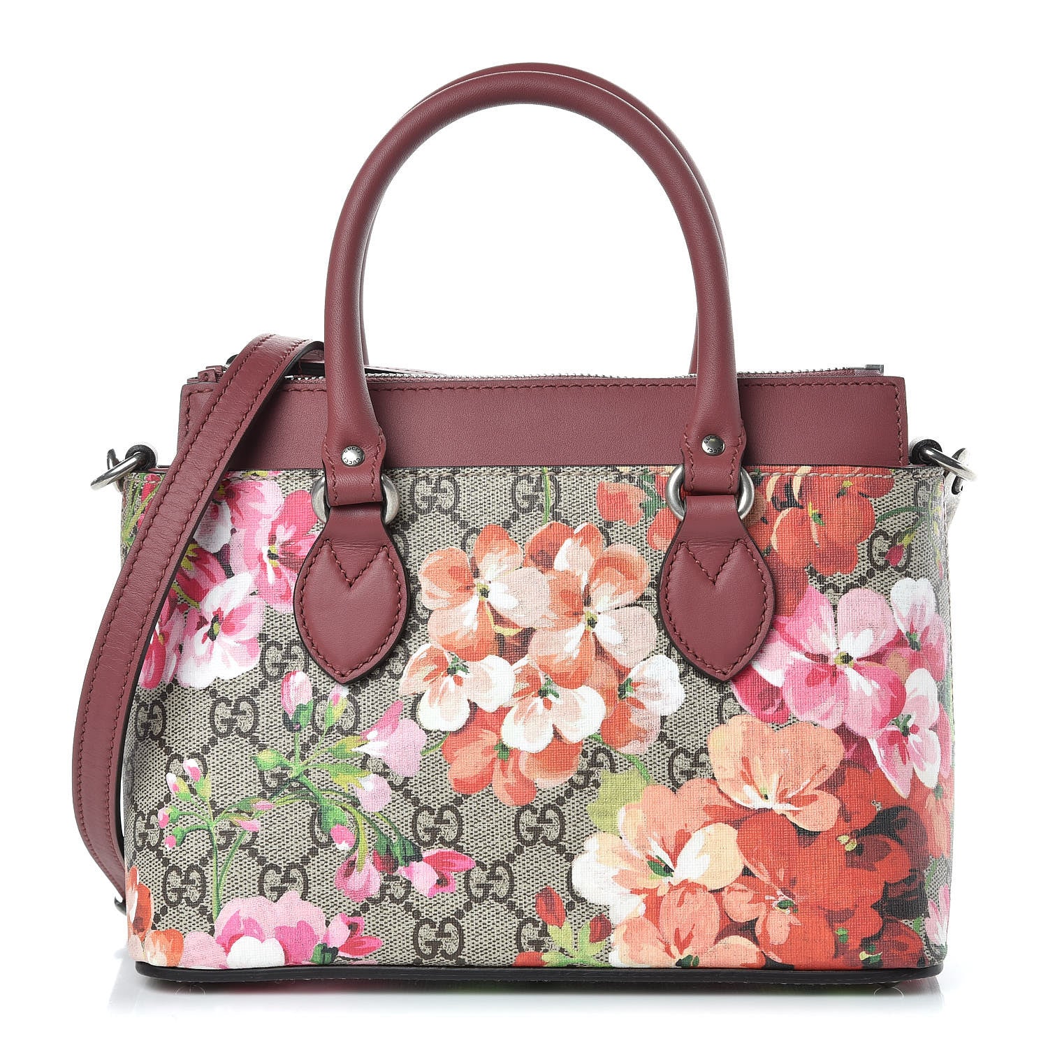Gucci GG Supreme Monogram Blooms Mini Zip Top Tote Beige Multicolor Dry Rose 1 of 9