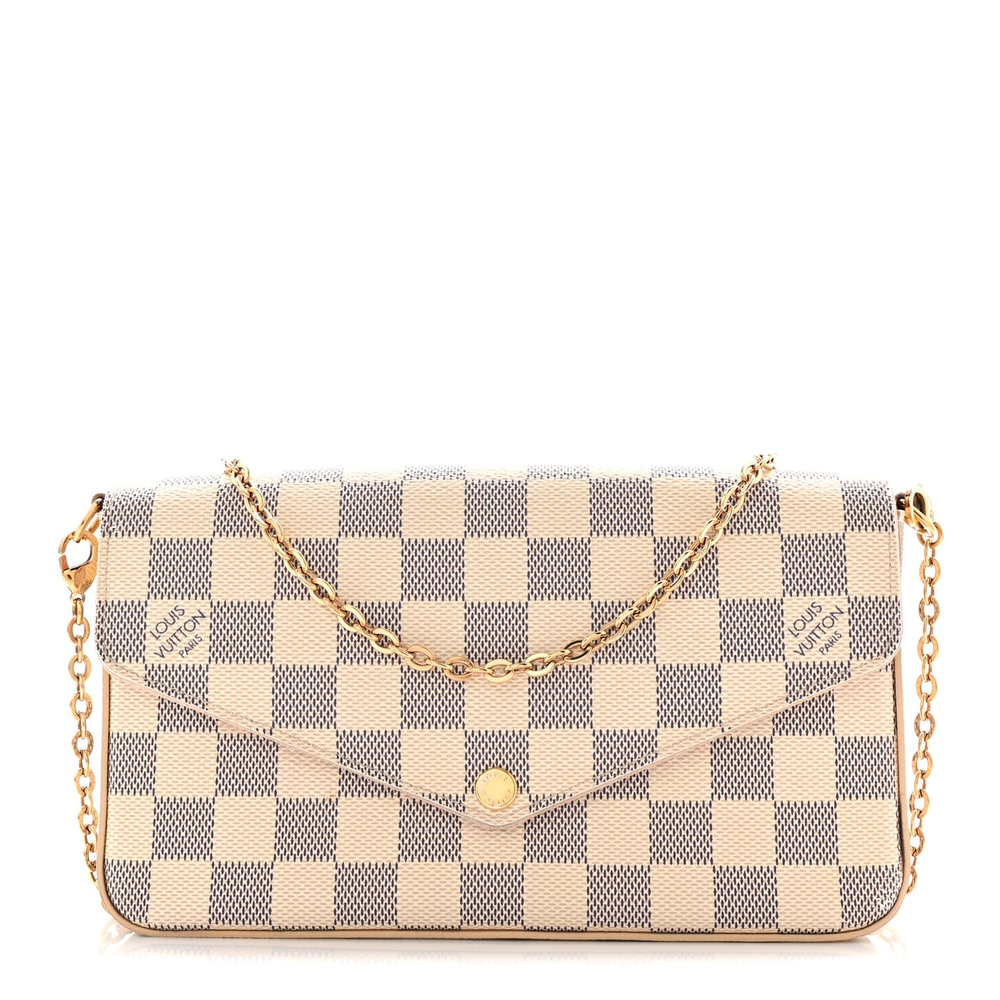 Damier Azur Pochette Felicie Chain Wallet Rose Ballerine