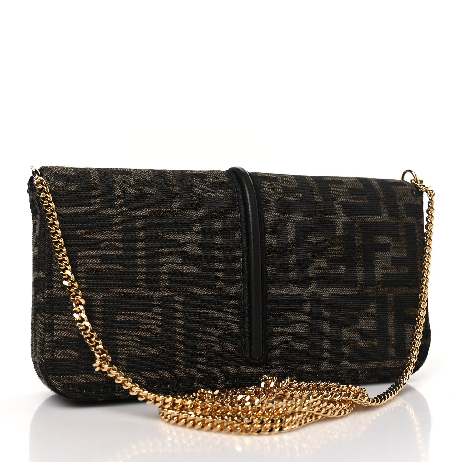 Fendi Fabric Jacquard FF 1974 Fendigraphy Wallet On Chain Tobacco Moro Ebano 4 of 8