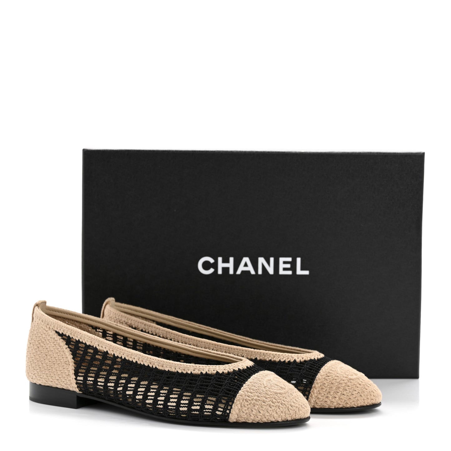 Raffia Cap Toe Ballerina Flats 38 Black Beige