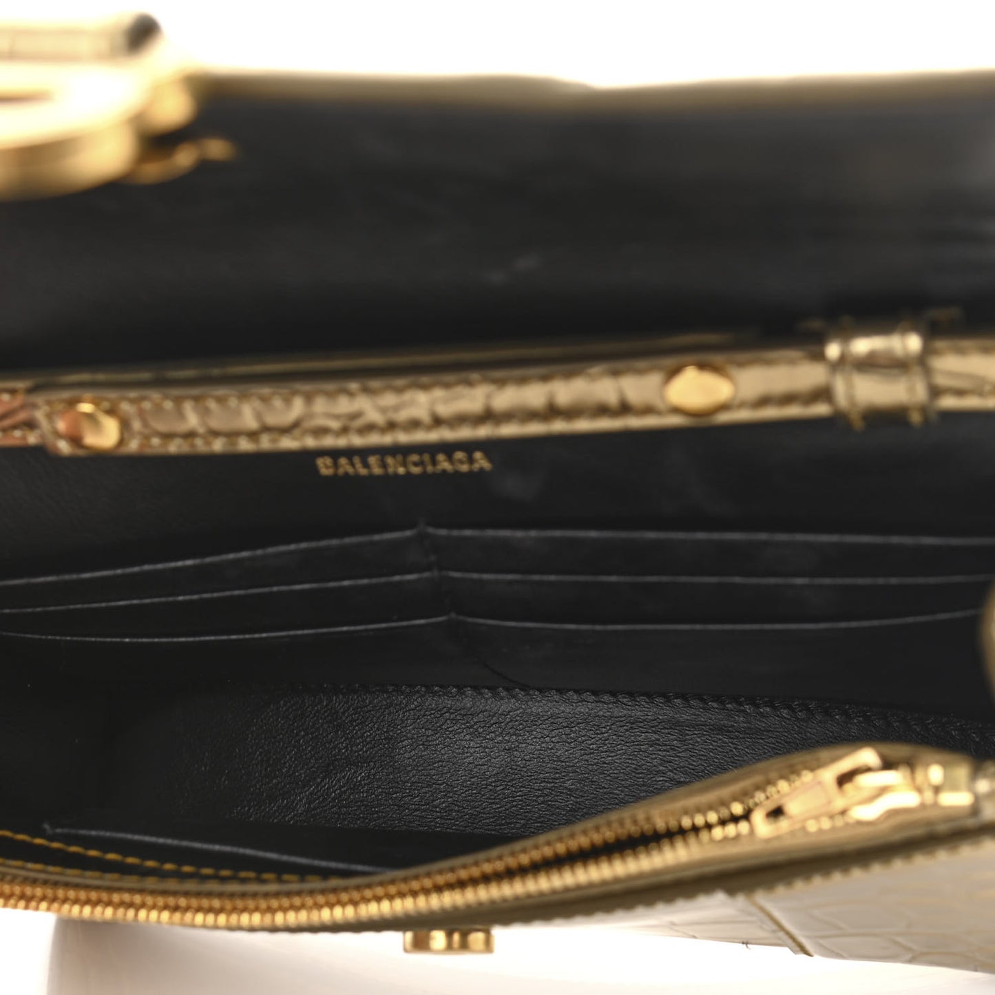 Metallic Calfskin Crocodile Embossed Hourglass Chain Bag Gold