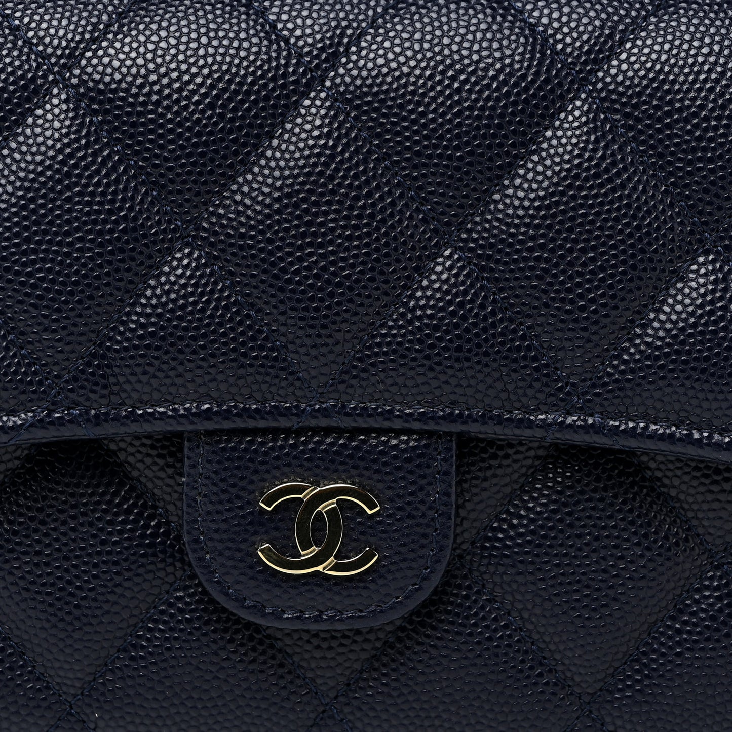 Caviar Quilted Large Gusset Flap Wallet Navy