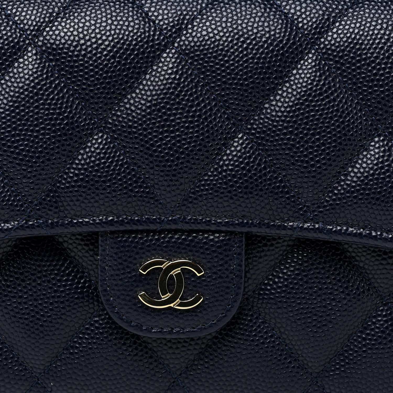 Chanel Caviar Quilted Large Gusset Flap Wallet Navy 11 of 15