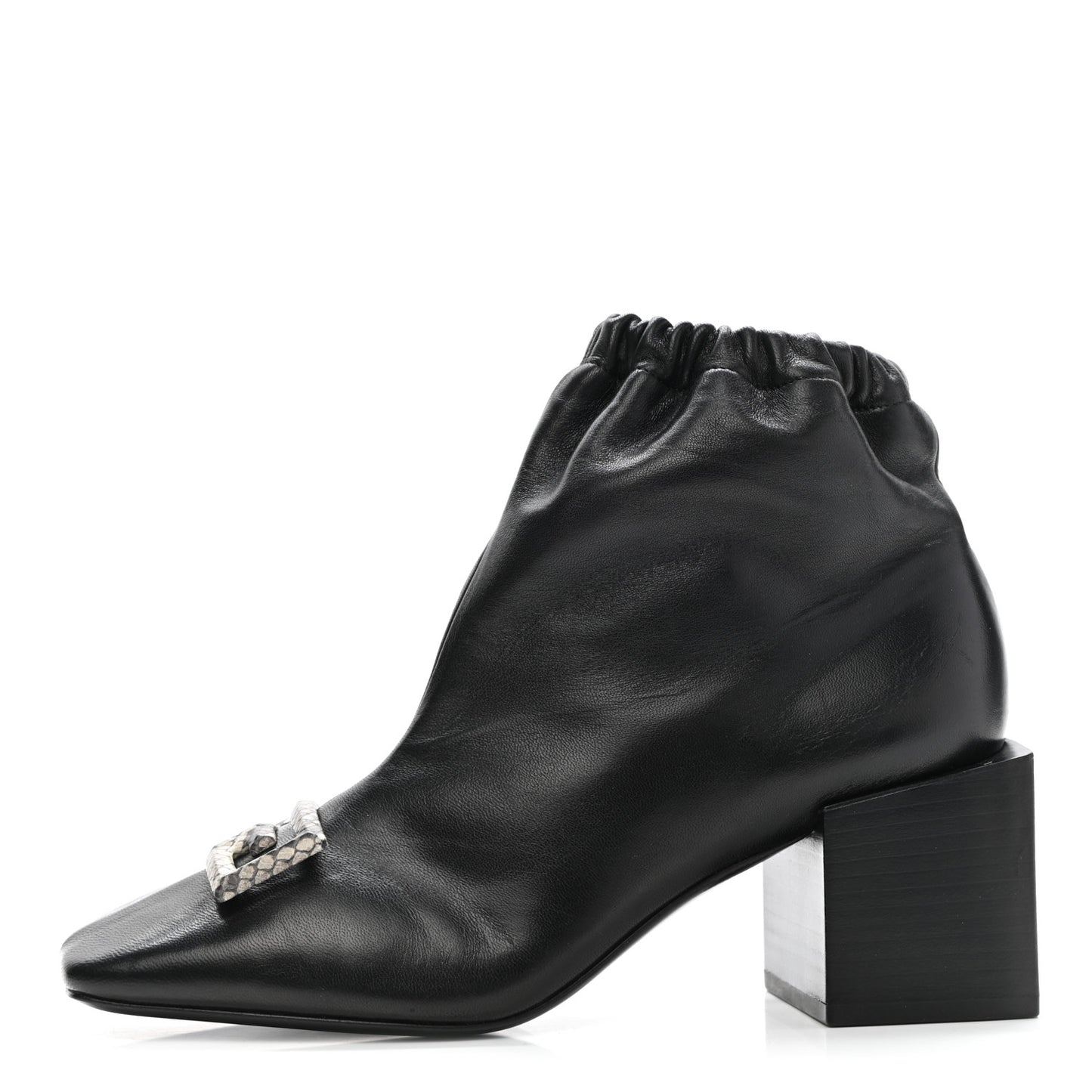 Calfskin Snakeskin Embossed ID Scrunch Bootie 37 Black