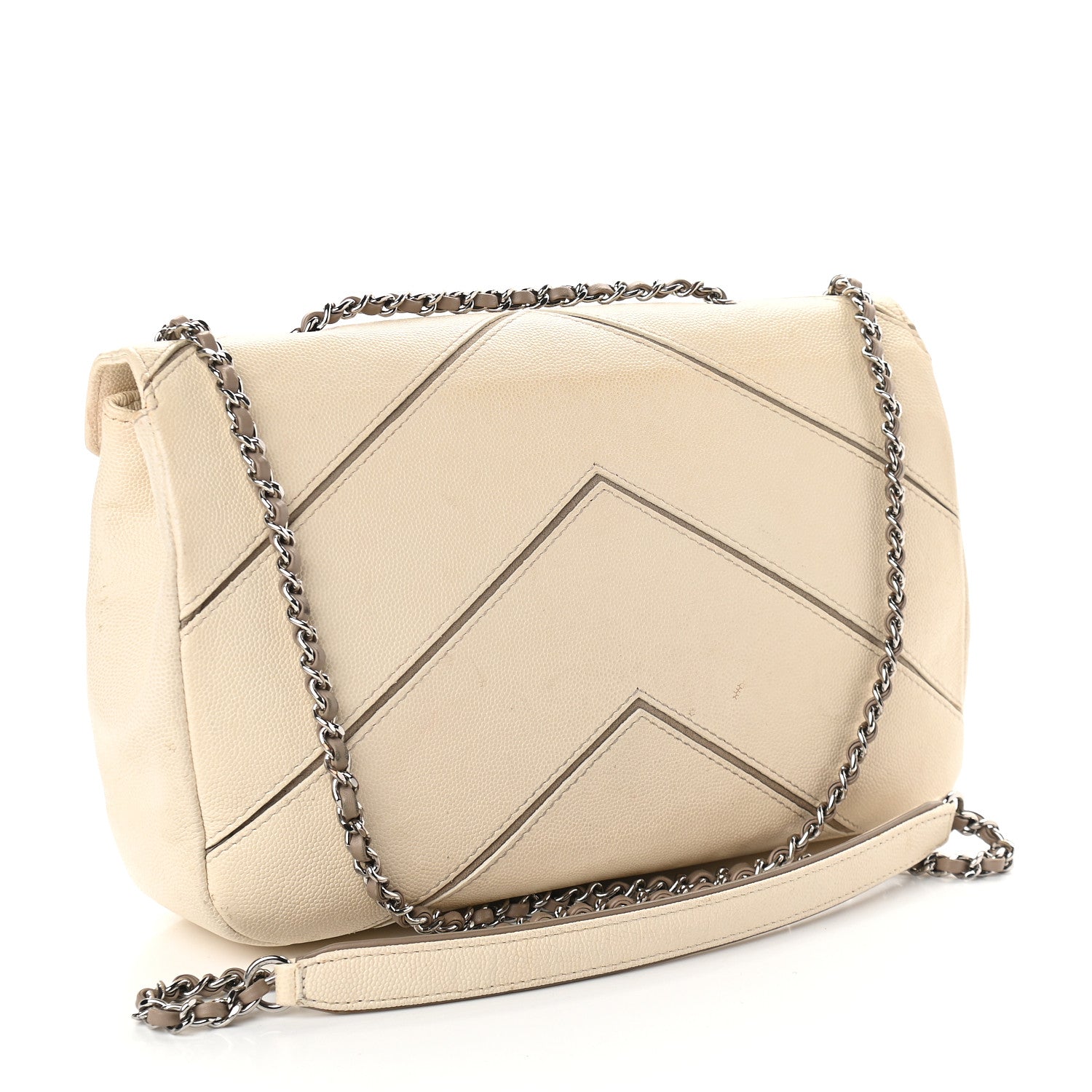 Chanel Caviar Macro Chevron Single Flap White 2 of 13