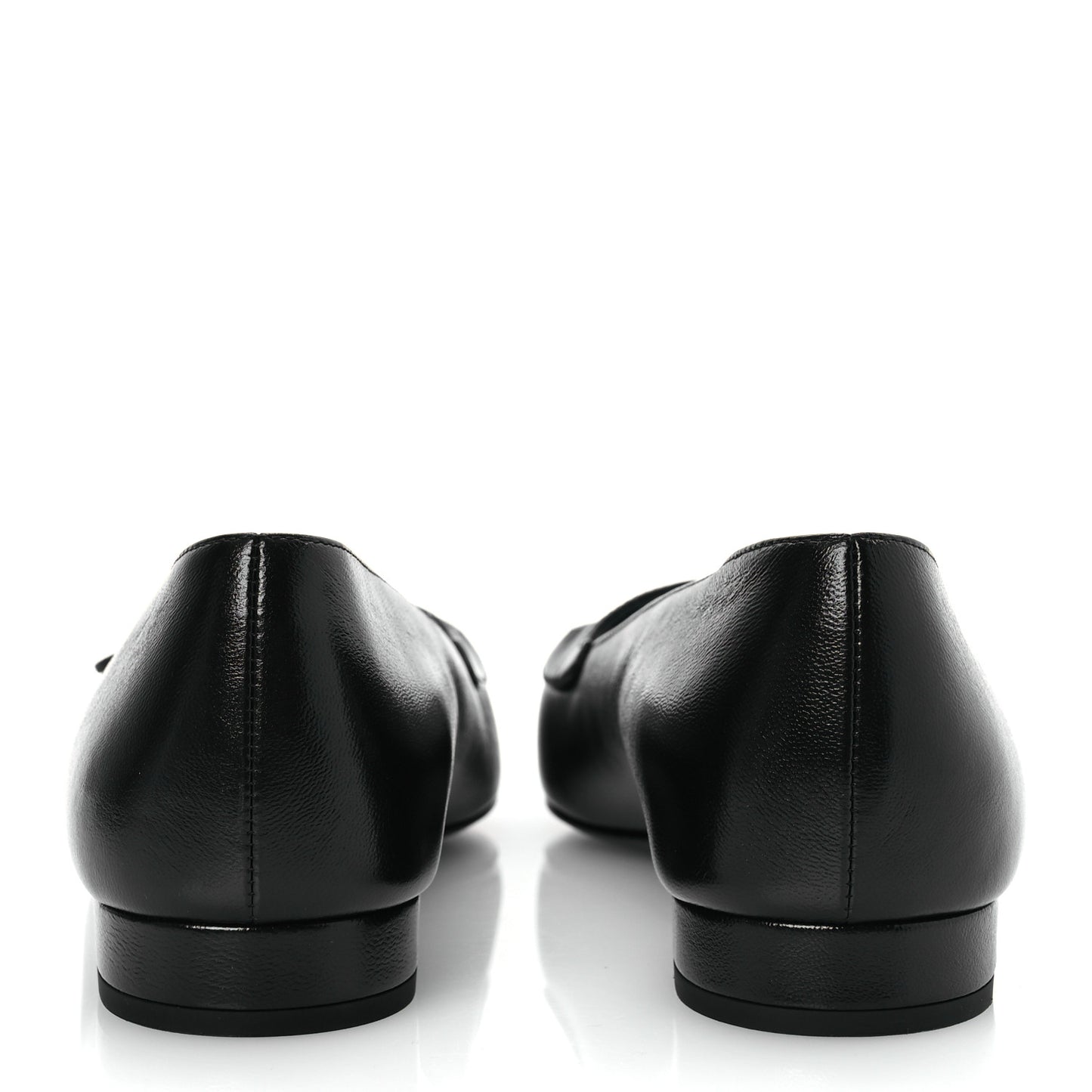 Shiny Lambskin Grosgrain Pearl Mary Jane Flats 37.5 Black