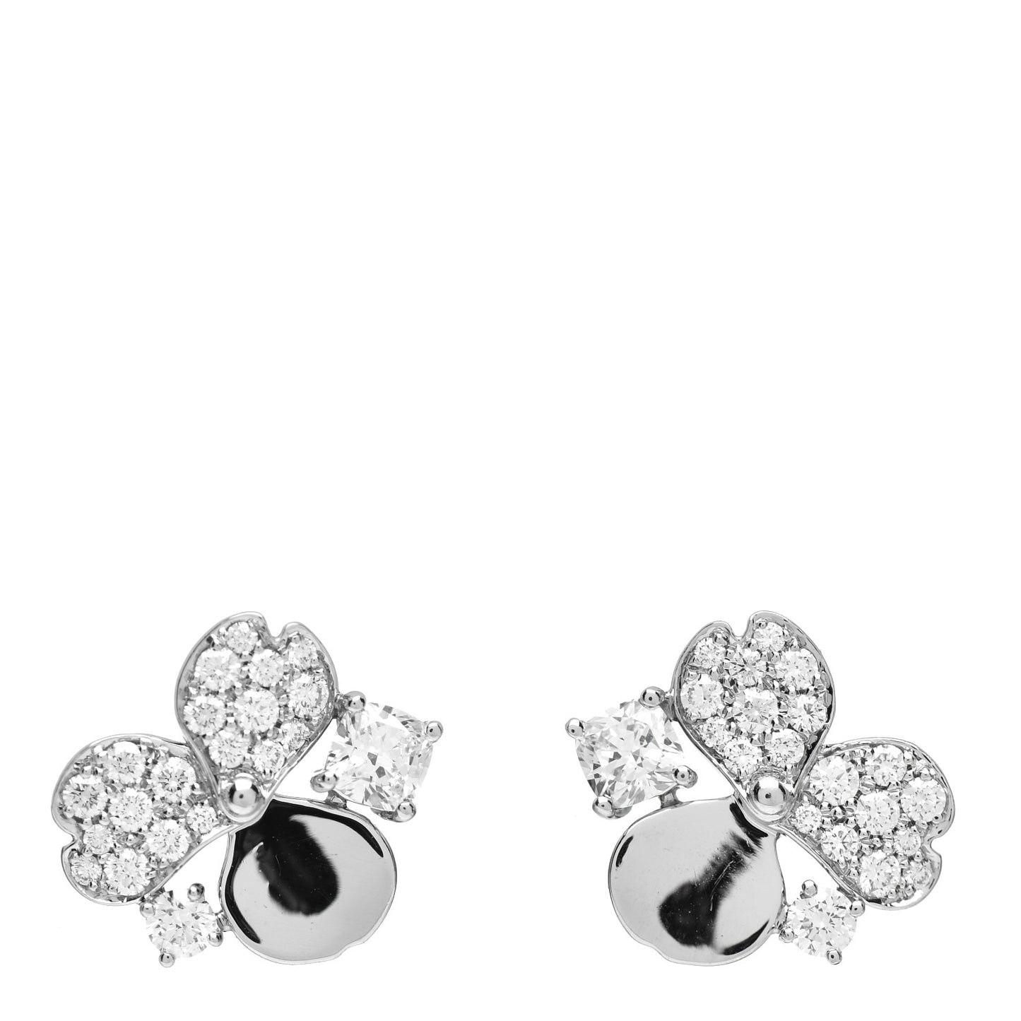 Platinum Diamond Paper Flowers Cluster Earrings