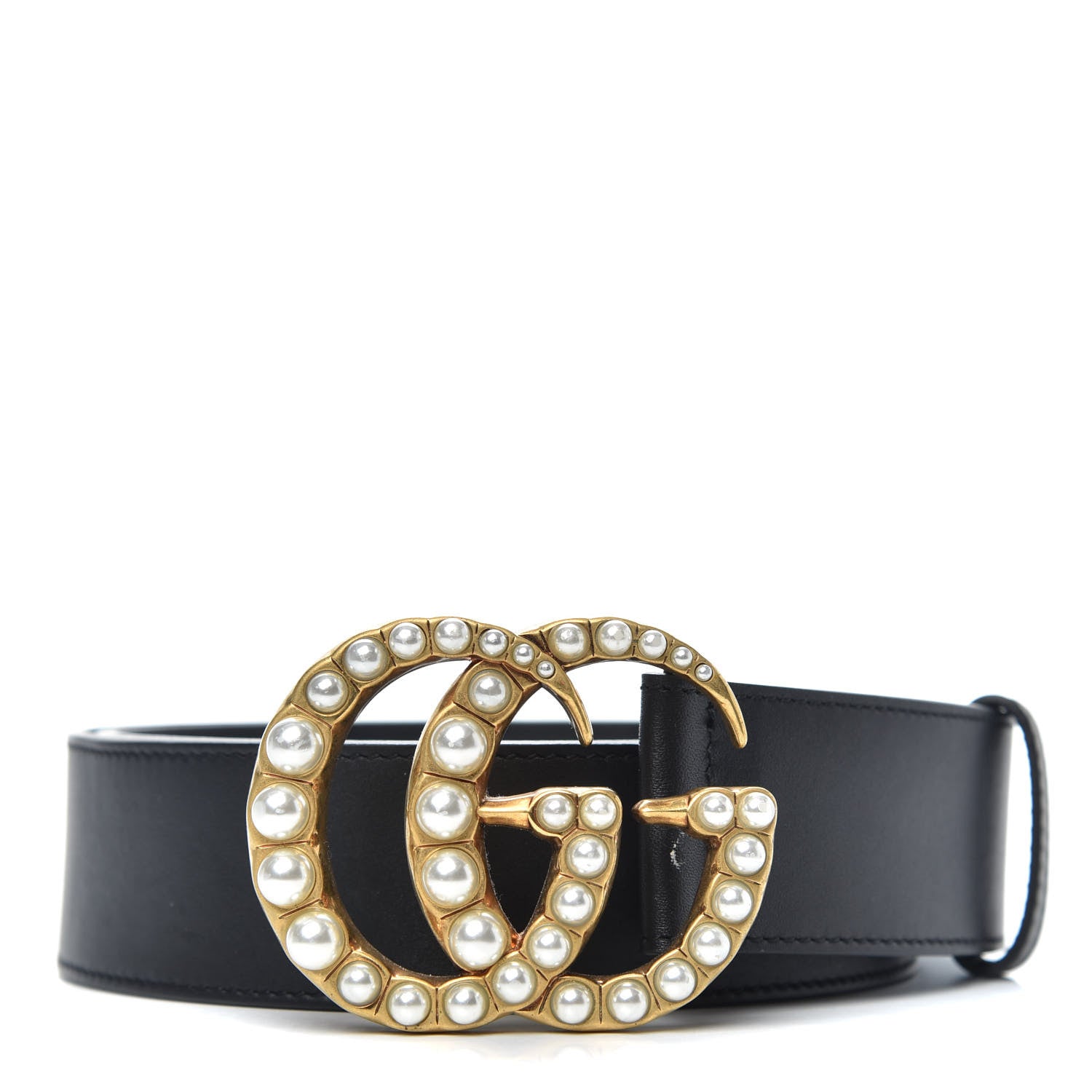Gucci Moon Calfskin Pearl Double G 40mm Belt 95 38 Black Cream 1 of 5