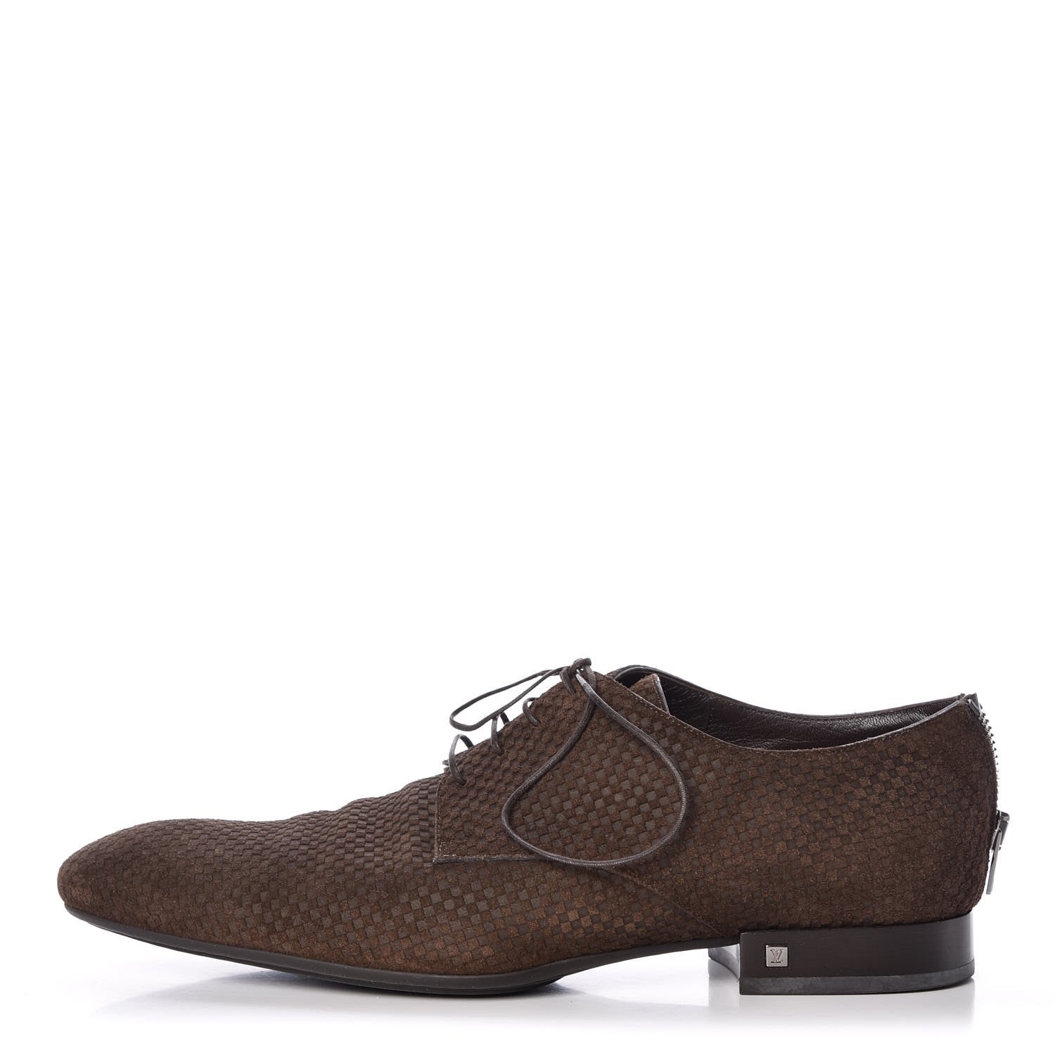 Louis Vuitton Suede Damier Mens Telegraph Derby Lace Up Shoes 8 Brown 1 of 12