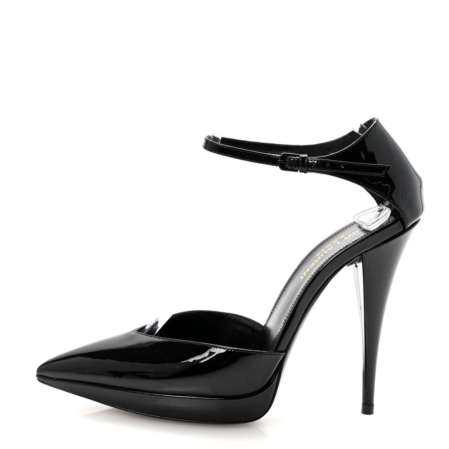 Saint Laurent Patent Anja 105 Ankle Strap Pointed Pumps 37 Black 1 of 10