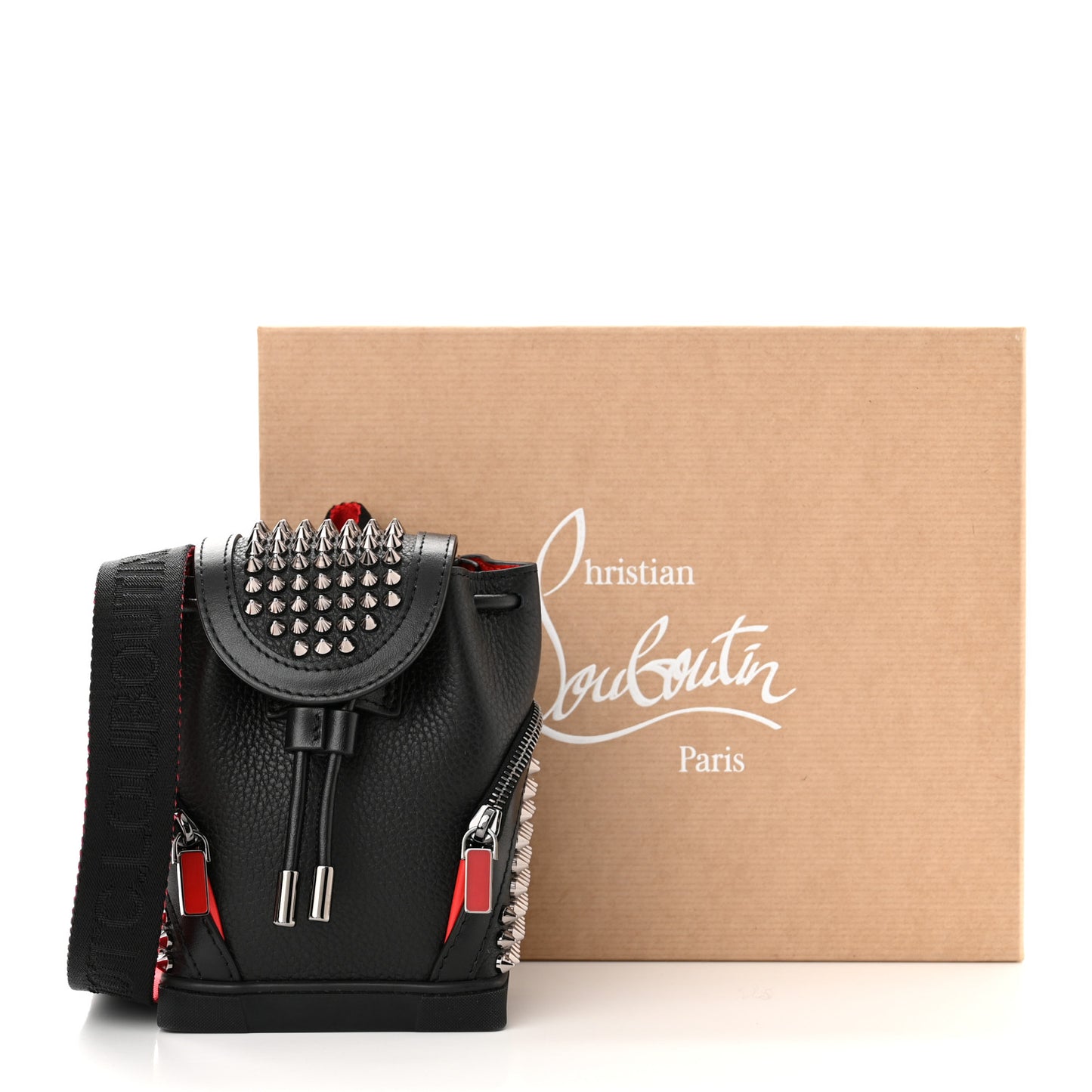 Calfskin Spiked Mini Explorafunk Keyring Bag Black