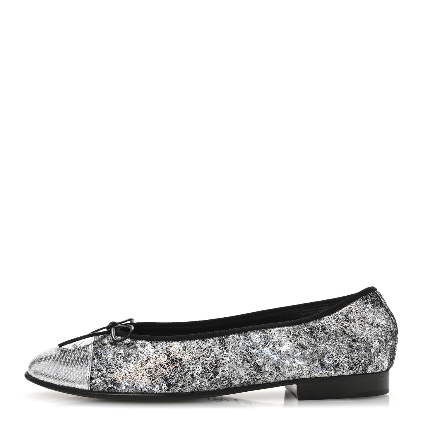 Metallic Calfskin Hologram Cap Toe Ballerina Flats 38.5 Silver